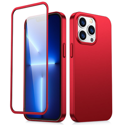 Husă Completă Joyroom 360, Față și Spate, Pentru IPhone 13 Pro Max + Protector De Ecran Din Sticlă Călită Roșie (JR-BP928 Roșu) JR-BP928 RED foto