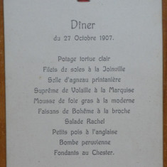 Meniu restaurant din Viena , 1907