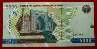 Uzbekistan 5000 5.000 sum som 2021 UNC necirculata ** foto