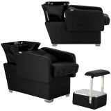 Spălător de păr Rita, profesional, reclinabil, pentru salon de coafură și frizerie, cu bol ceramic mobil, baterie și duș.