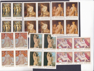 Reproduceri de arta, pictura, nuduri, 1969, nr. lista 695, bloc de 4,+bloc MNH foto