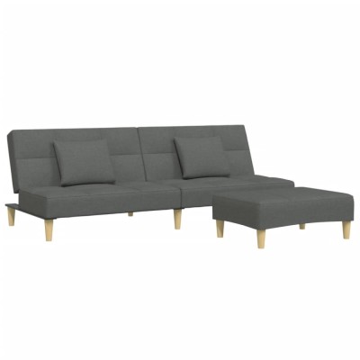 Canapea extensibila cu taburet, 2 locuri, gri inchis, textil foto