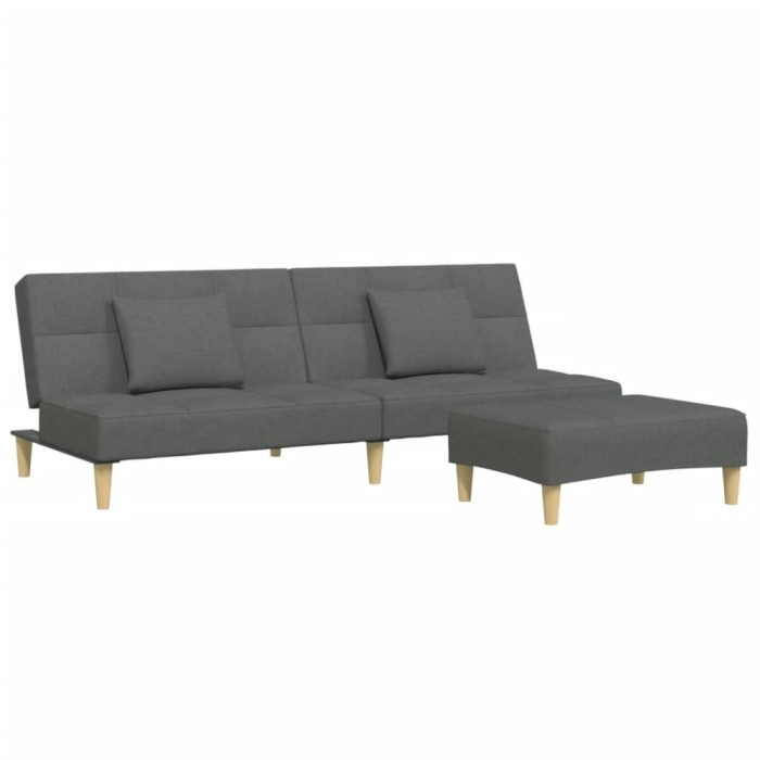 Canapea extensibila cu taburet, 2 locuri, gri inchis, textil