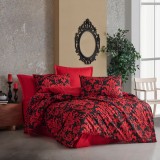 Cumpara ieftin Lenjerie pat dublu,bumbac ranforce,4 piese,rosie cu model oriental,CalligraV1-A1328