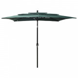 Umbrelă de soare 3 niveluri, st&acirc;lp aluminiu, verde, 2,5x2,5 m, vidaXL