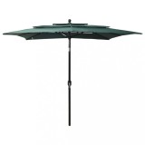 VidaXL Umbrelă de soare 3 niveluri, st&acirc;lp aluminiu, verde, 2,5x2,5 m