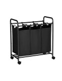 Cumpara ieftin Cos separator pentru haine cu roti, Songmics, Negru, LSF003B, 3 x 44L, 77 x 41 x 83 cm