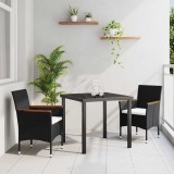 Cumpara ieftin Set de masă pentru grădină cu pernă 3 pcs Negru Rattan poli