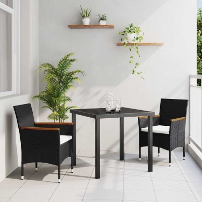 vidaXL Set de masă pentru grădină cu pernă 3 pcs Negru Rattan poli 3379751 foto