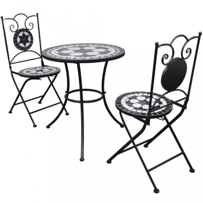 Set mobilier bistro, 3 piese, negru/alb, plăci ceramice foto