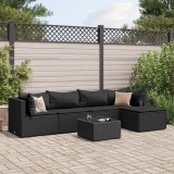 vidaXL Set mobilier de grădină cu perne, 6 piese, negru, poliratan
