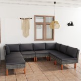 vidaXL Set mobilier de grădină cu perne, 8 piese, gri, poliratan 3059720