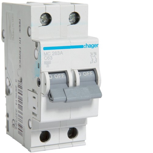 Siguranta automata 63A 2P Curba C 6ka Hager MC263A