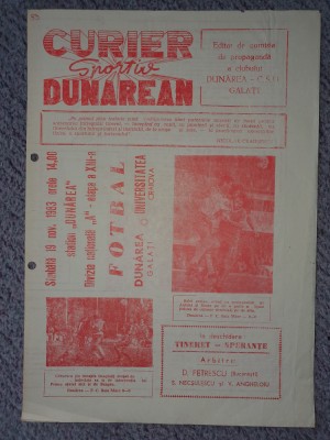 Program meci Dunarea CSU Galati- U Craiova, 19 Nov 1983 foto