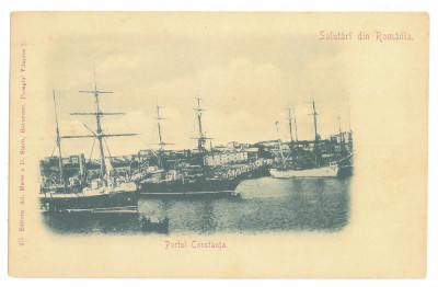 3048 - CONSTANTA, harbor, ships, Romania - old postcard - unused foto