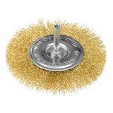 Perie roata din sarma incretita placata cu alama, 100 mm, tija 6 mm