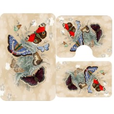 Set Covorașe Baie 3 piese: 60x90cm, 60x45cm, 60x45cm, Fluturi/crem