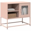 Dulap TV Gossi Roz, 68x39x60.5 cm, Oțel, Comodă TV Living/Dormitor, Depozitare Media, Design Industrial, Ușă &amp; Rafturi