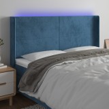 vidaXL Tăblie de pat cu LED, albastru &icirc;nchis, 163x16x118/128cm catifea