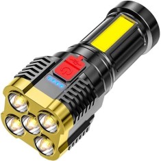 Lanterna cu 5 LEDuri, cu incarcare USB, lumina laterala, din ABS, 3 moduri de iluminare, autonomie 10h, rezistenta la apa, negru