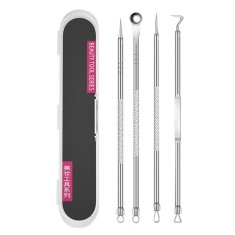 Set instrumente pentru puncte negre si acnee, din otel inoxidabil, e instrumente, manere antiderapante, ideale pentru ingrijirea completa a tenului
