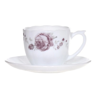 Set 6 Cesti Cafea 6 Farfurii Opal Alb 190ml Eljado Shamiram DNC43078 foto