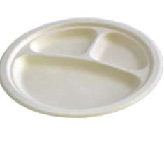 Farfurii plate unica folosinta biodegradabile cf standard EN13432, 25 cm, 3 compartimente, 20 buc