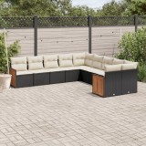 Gossi set canapele de gradina cu perne, 10 piese, negru, poliratan