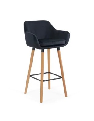 Scaun de bar ABS 1271, cu spatar, catifea, suport picioare, cadru lemn, fix, 110 kg foto