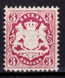 ✅ (S35) Germania veche - Bavaria/Bayern 1875 " Stema embosata " 3Kr , Mi. 33 filigran linii ondulate , MLH