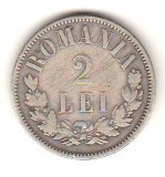 SV * Romania 2 LEI 1875 * ARGINT .835 * Regele Carol I * detalii bune !