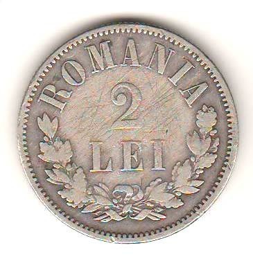 SV * Romania 2 LEI 1875 * ARGINT .835 * Regele Carol I * detalii bune ! foto