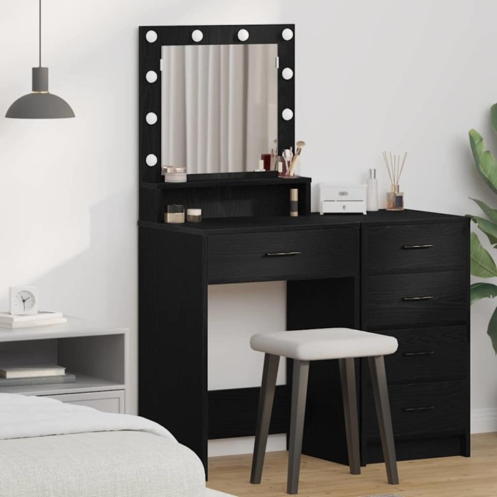 Masă de toaletă cu lumini LED, stejar negru, 50x41x135 cm