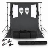 Cumpara ieftin Set studio iluminare cu 2 softbox, 2 becuri LED 6400K E27, black screen, clame pentru panza, geanta transport