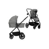 Carucior 2 in 1 Lionelo Meril, Cu landou si scaun XL, Gri, Reversibil, Ventilatie 3D, Accesorii, Pana la 22 kg