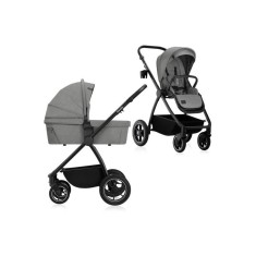 Carucior 2 in 1 Lionelo Meril, Cu landou si scaun XL, Gri, Reversibil, Ventilatie 3D, Accesorii, Pana la 22 kg