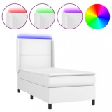 Cumpara ieftin Pat cu arcuri, saltea si LED, alb, 90x190 cm, piele ecologica
