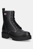 Tommy Jeans bocanci de piele TJW URBAN LACE UP BOOT culoarea negru, cu toc plat, EN0EN02907