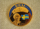 10 Dollars / Dolari 2001 LIBERIA - ECU Sweden UNC, Africa, Argint