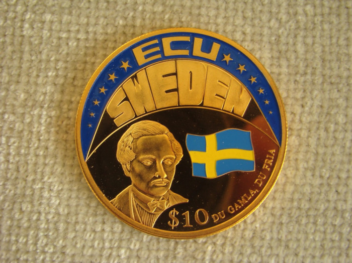 10 Dollars / Dolari 2001 LIBERIA - ECU Sweden UNC