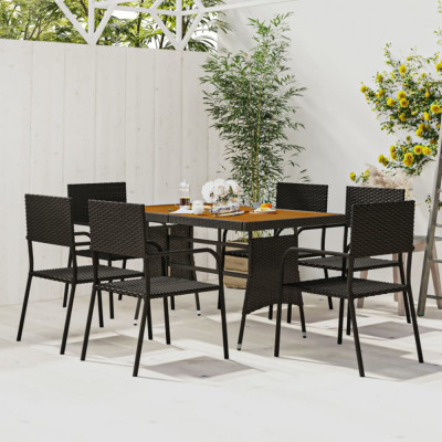 vidaXL Set mobilier de exterior, 7 piese, negru, poliratan foto