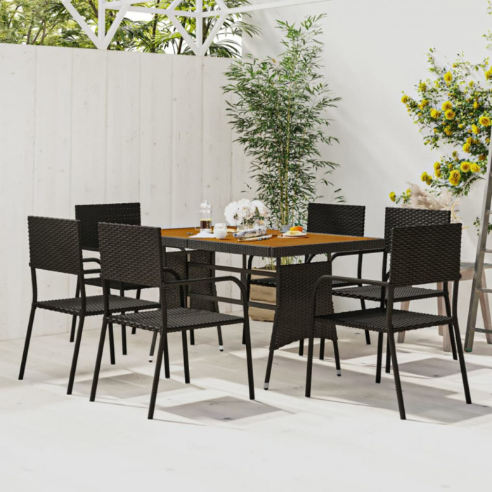 vidaXL Set mobilier de exterior, 7 piese, negru, poliratan