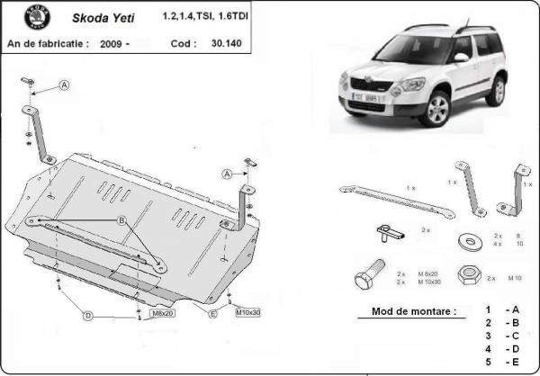 Scut motor metalic Skoda Yeti 1.2Tsi, 1.4Tsi, 1.6Tdi 2009-2011