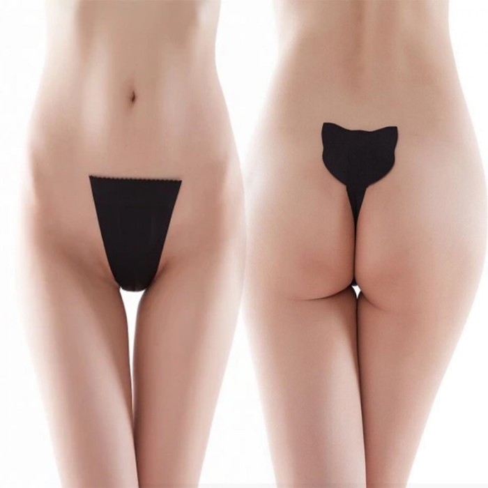 Bikini Adezivi fara Bretele, Forma Pisica, Negru, M