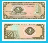 Nicaragua (p#121) 2 Cordobas 1972 UNC 'Bumbac' serie: C 39503201; (ROG CITITI DETALIILE!)