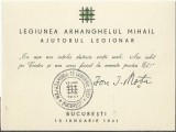 TSV % - CARNET LEGIUNEA ARHANGHELULUI MIHAIL AJUTORUL LEGIONAR 13 IANUARIE 1941, Stampilat