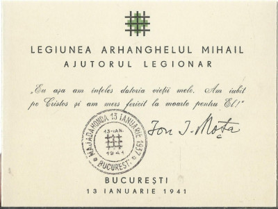 TSV % - CARNET LEGIUNEA ARHANGHELULUI MIHAIL AJUTORUL LEGIONAR 13 IANUARIE 1941 foto