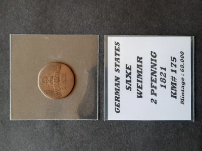 2 Pfennig 1821, Statele Germane (Saxe Weimar) - A 3986 foto