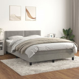 VidaXL Pat box spring cu saltea, gri deschis, 140x200 cm, catifea 3141245
