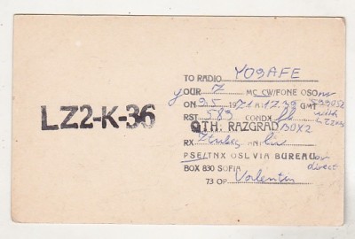 bnk cp Bulgaria - QSL - Razgrad 1971 foto